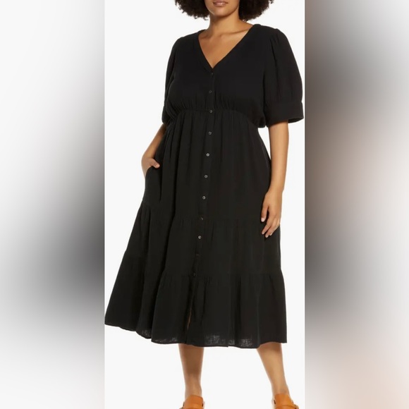 Madewell Dresses & Skirts - MADEWELL WOMEN’S LIGHTSPUN BUTTON FRONT TIERED MIDI DRESS, SIZE 18W.